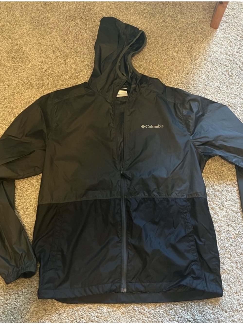 Columbia Men’s Black and Charcoal Hooded Rain Jacket